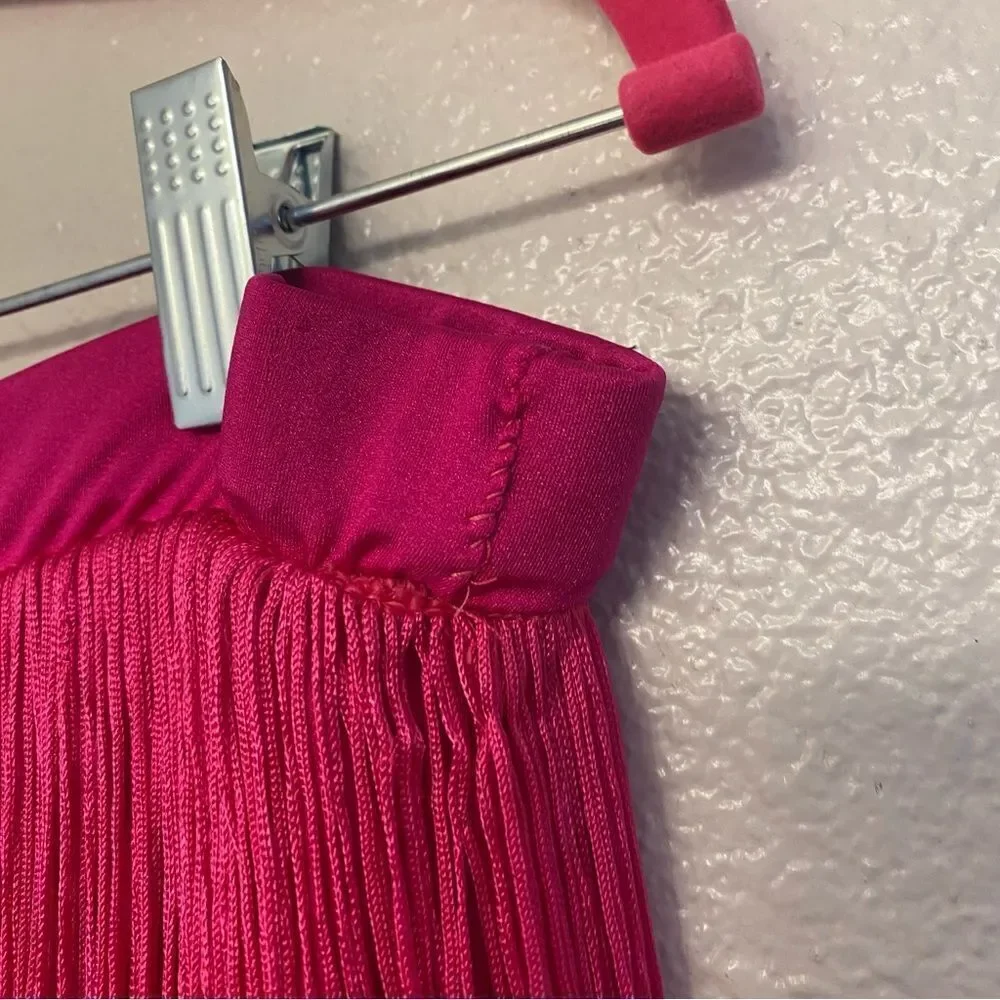 Weissman dance costume 3 piece hot pink Barbie fringe pant skirt top MT10485 LA